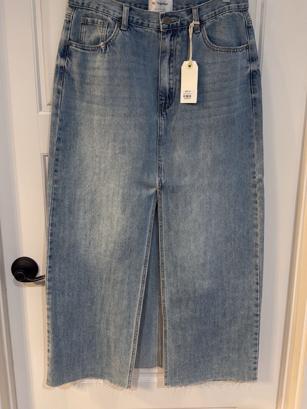 By Together Light Blue Denim Midi Skirt with Front Slit